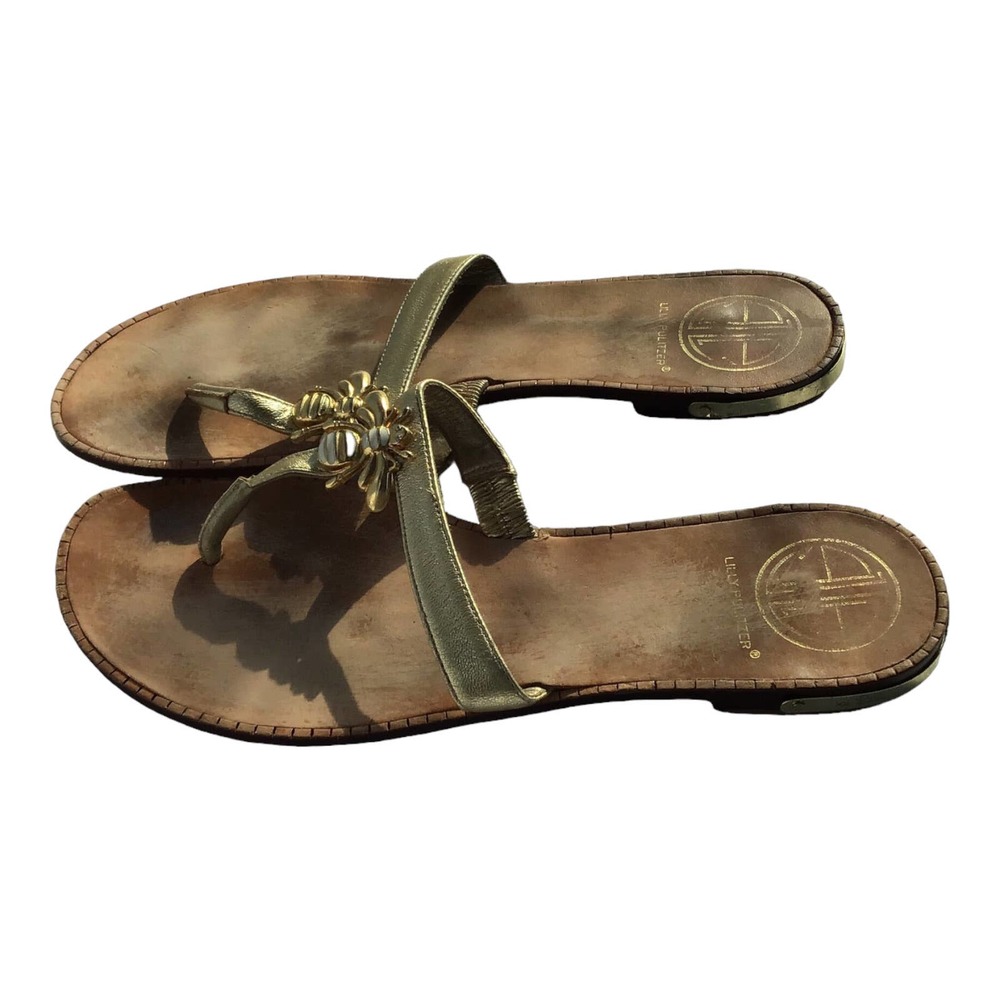Lilly Pulitzer Womens Size 7.5M Gold Bee Sandals Resort Wear Quiet Luxury